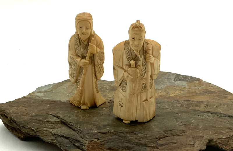 Pair of Antique Asian Carved Bone Figures