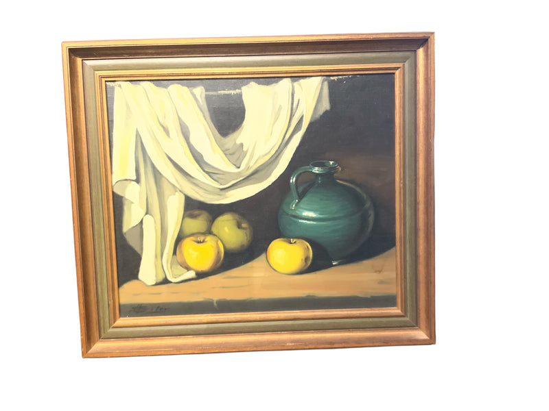 Vintage Oil on Canvas of Still Life in Wood Frame