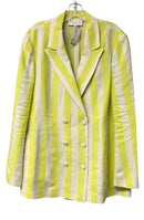 ESCADA Cream/Chartreuse Striped Linen Double Breasted Blazer