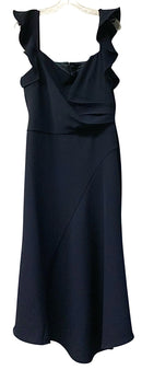 SHOSHANNA Midnight Navy Crepe Ruffle Strap Long Formal Dress