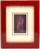 Barbara McLain Watercolor of Woman Dancer in Red Lacquer Frame