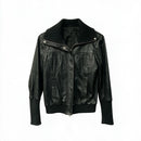 THEORY Black Leather Knit Trim Lanri Stage Bomber Jacket