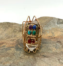 Gold Plated Metal, Rock Crystal, Lapis & More Wire Wrapped Ring