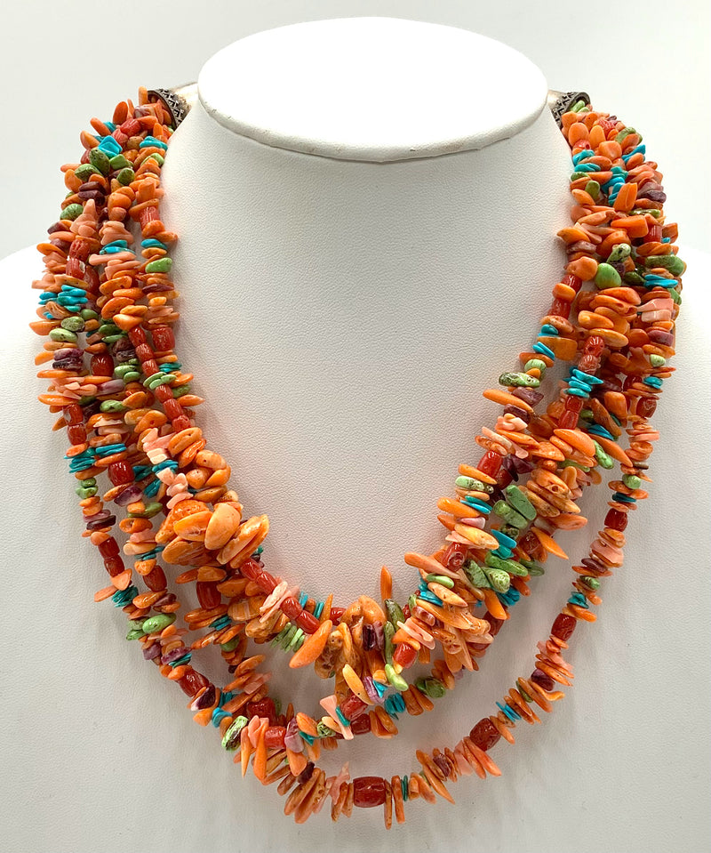 Don Lucas 6-Strand Coral, Turquoise, Spiny Oyster & Gaspeite Necklace