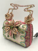 MARY FRANCES Vintage Pink Pearl Brocade Gold Embellished Flower Seed Bead Bag