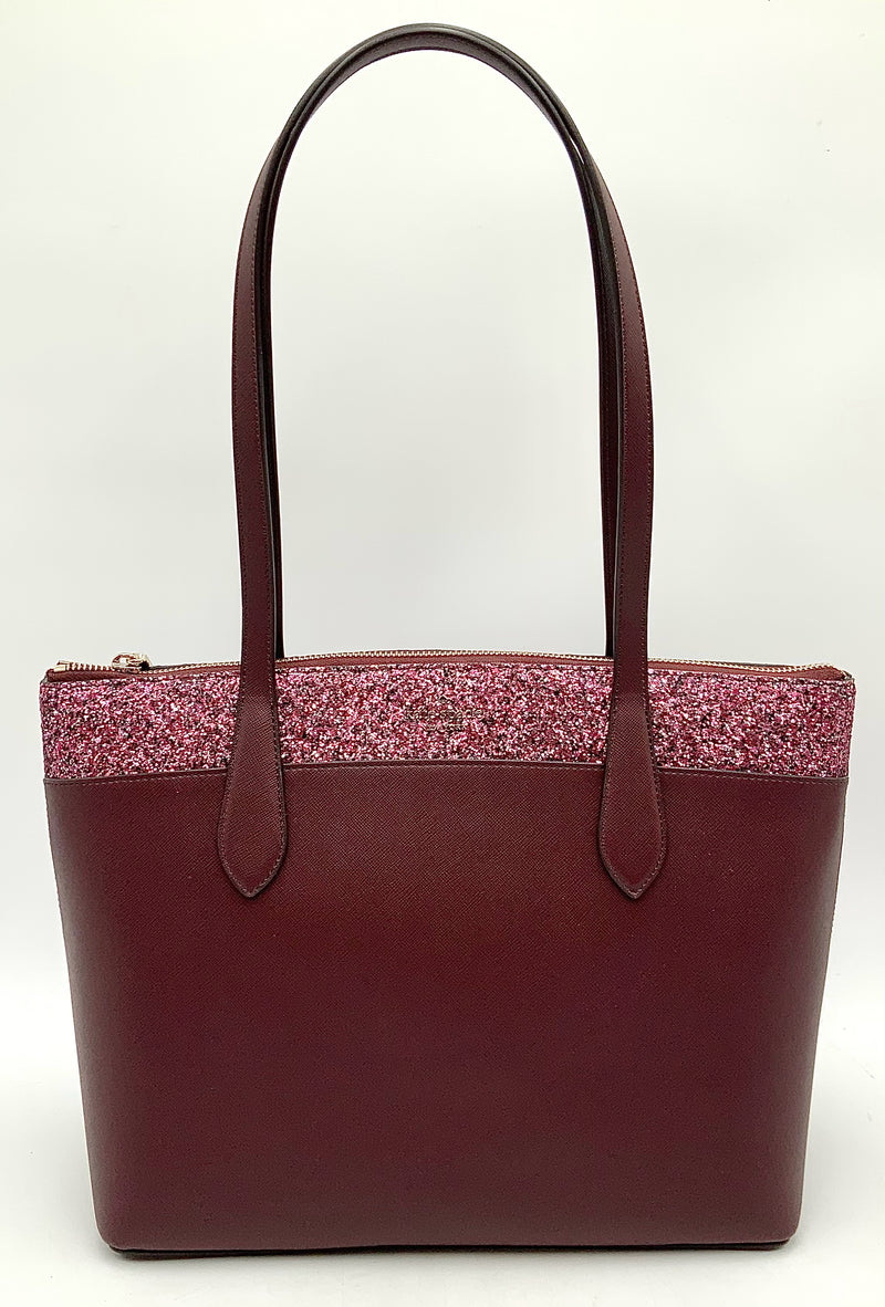 KATE SPADE Cherrywood Saffiano Leather Pink Glitter Panel Flash Tote