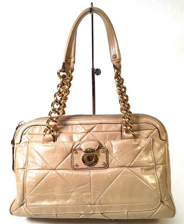 MARC JACOBS Tan Paneled Leather Chain Link Satchel