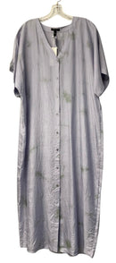 EILEEN FISHER Lavender/Green V-Neck S/S B/D Silk Maxi Shirt Dress