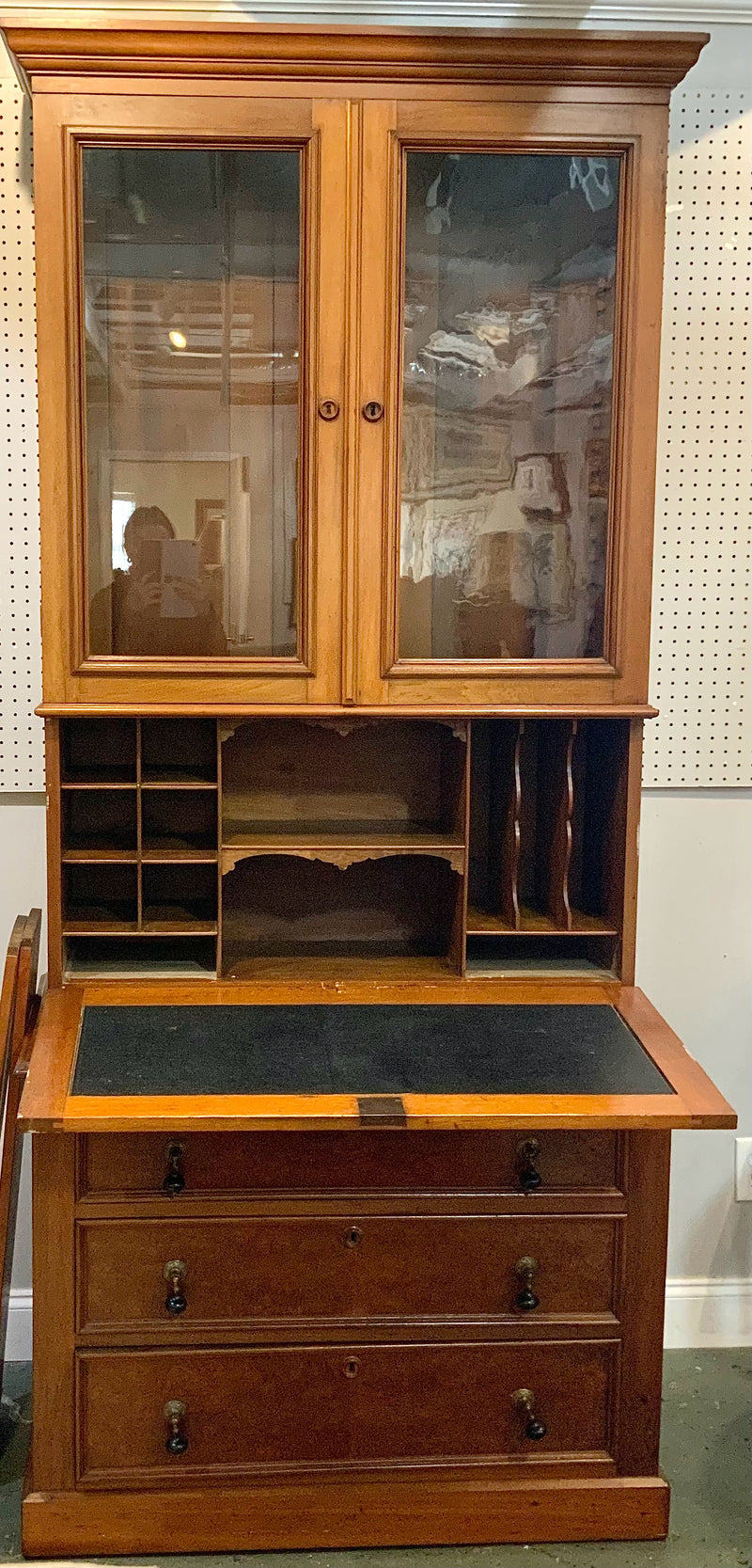 Antique Maple Wood Secretary with Original Pulls