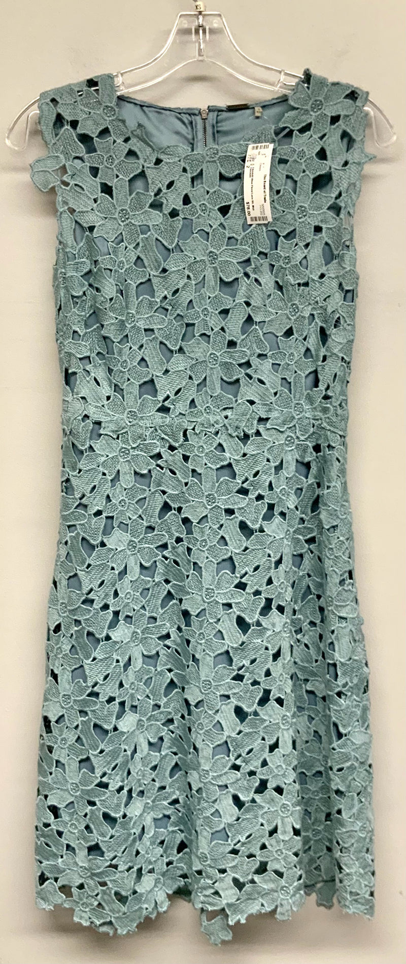 E. TAHARI Blue Floral Lace S/L Midi Dress