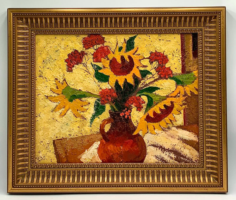 Textured Painting of Sunflowers in Vase