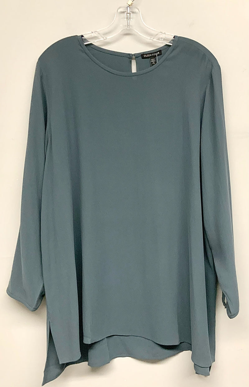 EILEEN FISHER Eucalyptus Round Neck Key-hole Back L/S Silk Top