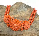 Antique 14kt Gold & Hand Carved Coral 2-Strand Beaded Necklace