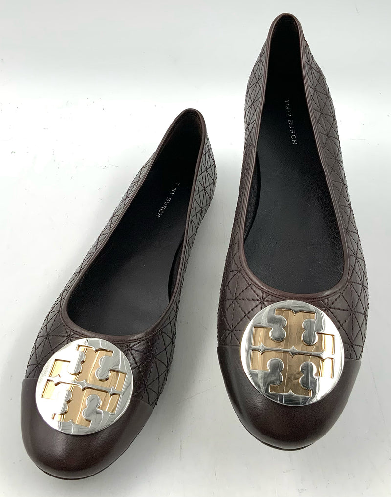 TORY BURCH Brown Quilted Leather Claire Twotone Logo Flats 11