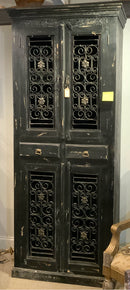 Wrought Iron Inset Black Distressed Wooden Cabinet