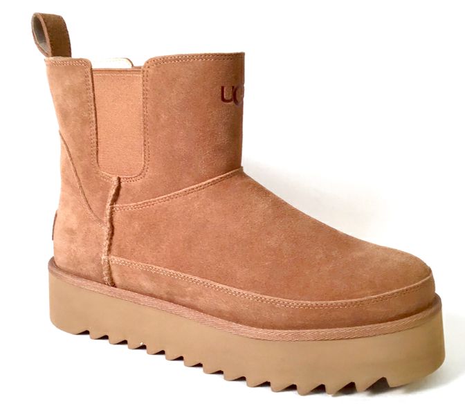 UGG Chestnut Suede Platform Chelsea Mini Boots 8