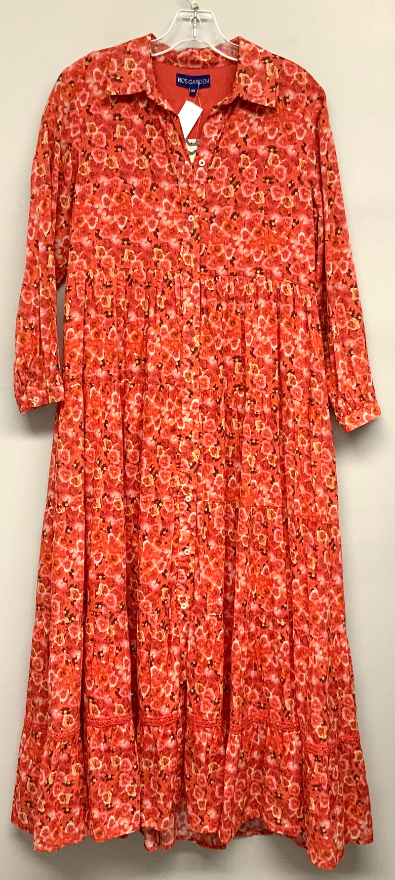 RO'S GARDEN Red/Pink Floral Tiered B/D Maxi Dress