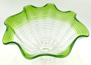 Handblown Green & White Ruffled Art Glass Bowl