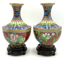 Pair of  Cloisonne Vases with Wood Stands