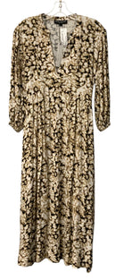CENTRAL PARK WEST Tan/Black/Cream Leafy Floral V-Neck 3/4 Sleeve Dress