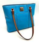 Dooney & Bourke Bright Blue Grained Leather Brown Trim Lexington Shoulder Bag