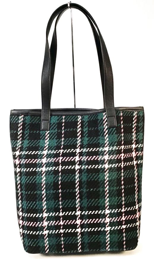 ANN TAYLOR Black Green Pink White Plaid Tote