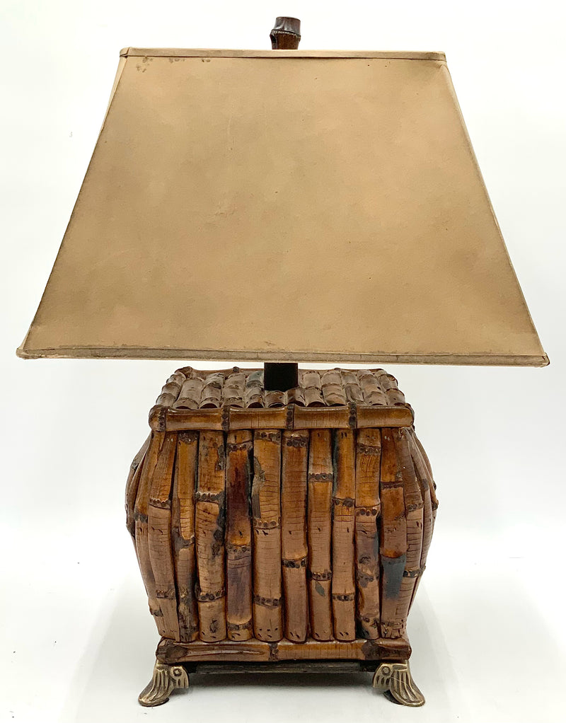 Vintage Bamboo Lamp with Square Shade