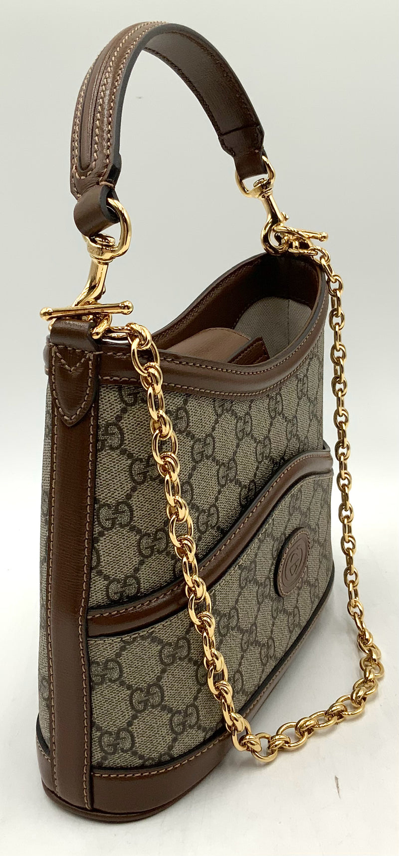 GUCCI GG Ophedia Brown Leather Trim Two Strap Bucket Bag