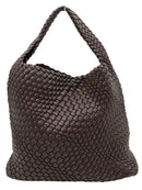 Chocolate Brown Woven Faux Leather Shoulder Bag