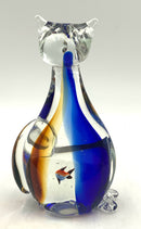 Murano Style Glass Cat With Fish Figure