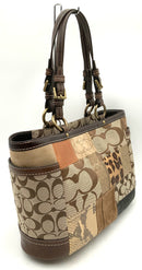 COACH Vintage Brown Multi Signature Leather & Suede Patchwork Gallery Tote