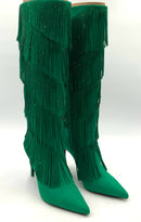 INC Kelly Green Fringed Padded Shyn Pointed Toe Boots 9