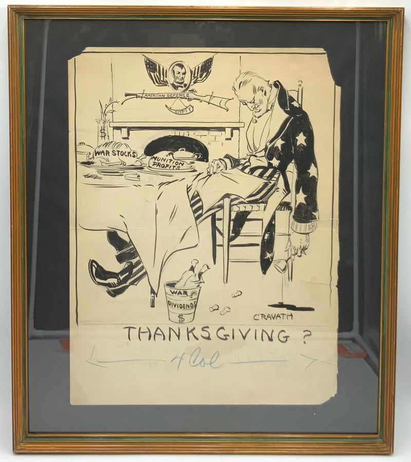 Original Glenn Cravath Political Cartoon in Wood Frame