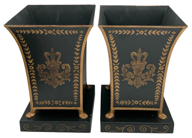 Pair of Black Toleware Planters