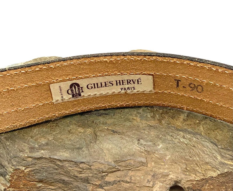 GILLES HERVE Vintage Black Leather Topstitch Silvertone Buckle Belt S