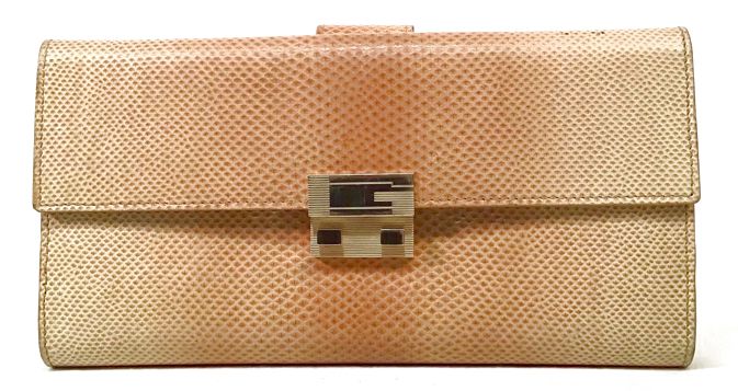 GUCCI Vintage Tan Reptile Lea Lined Pushlock Continental Wallet