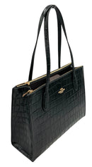 COACH Black Croc Embossed Leather Nina Carryall Tote Bag