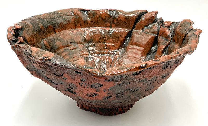 Handmade Pottery Bowl with Ruffled/Textred Edge