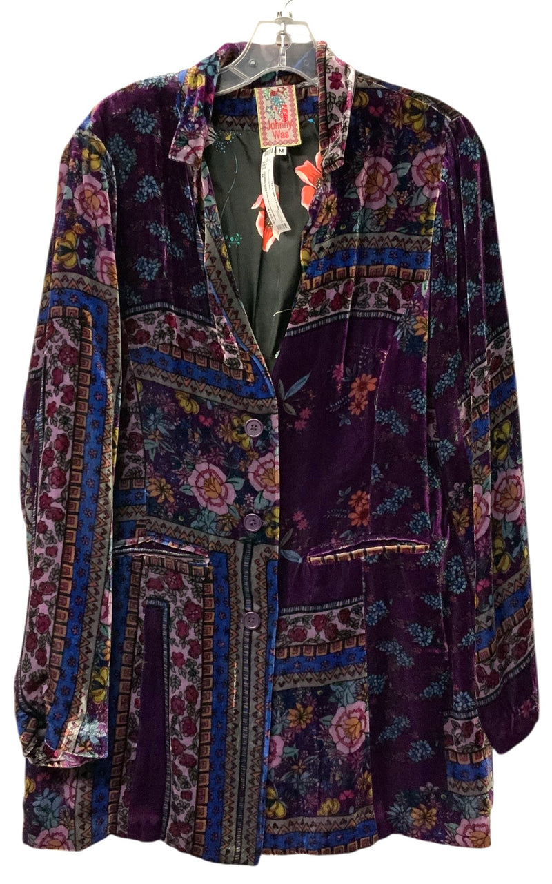 JOHNNY WAS Purple/Lavender/Multi Floral w/Floral Silk Lining Velvet Jacket