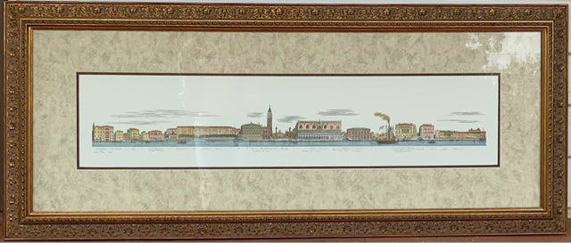 Framed Engraving of Italian Riverfront