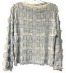 LAFAYETTE 148 Blue/White Fringed Square L/S Top