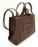 TELFAR Chocolate Brown Vegan Leather Embossed Logo S/M Shopping Bag