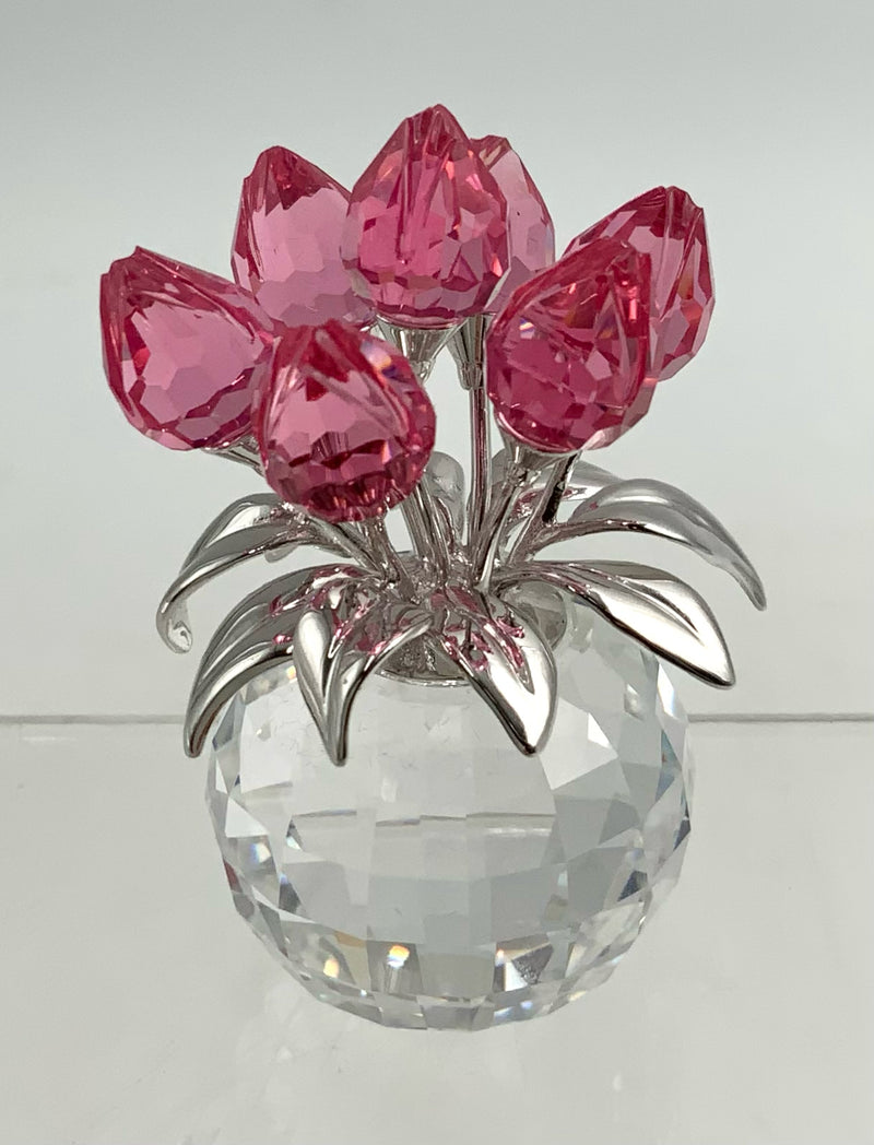 Swarovski Crystal Vase of Pink Tulips