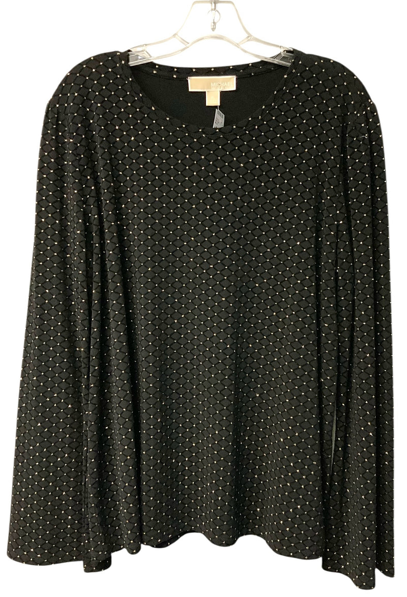 MICHAEL KORS Black w/Gold Metallic Embell L/S Top