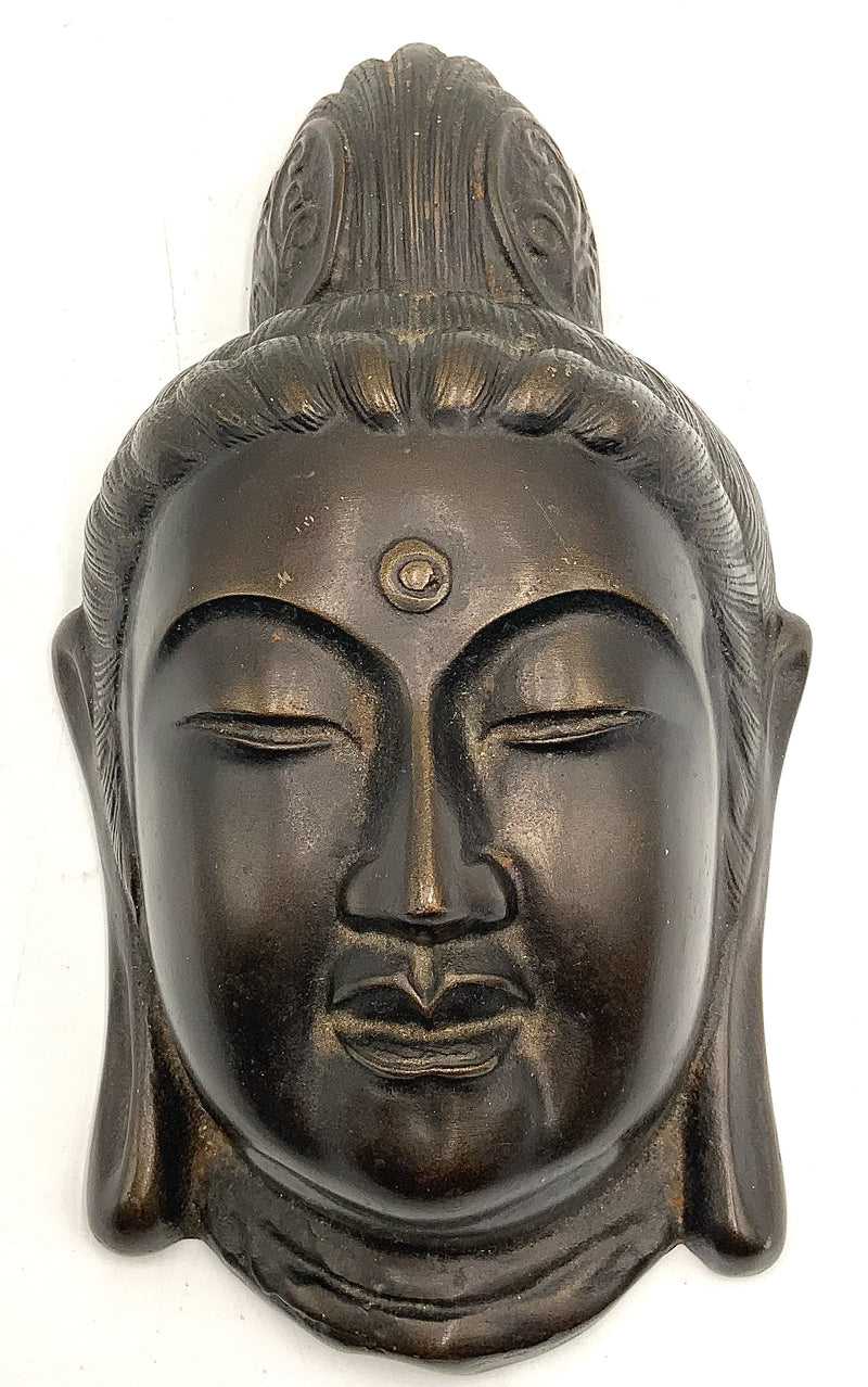 Vintage Cast Iron Buddha Head with Bronze Finish