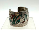 Sterling Cuff Bracelet w/Turquoise & Coral Chip Inlay
