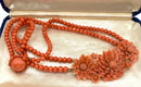 Antique 14kt Gold & Hand Carved Coral 2-Strand Beaded Necklace