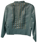 AKRIS Teal Green Leather Silk Netted Panel Structured Leather Jacket