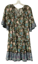 SUNDANCE Blue/Charcoal/Lavender Floral Tie Neck S/S Dress