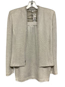 ST JOHN Silver/Lurex w/ Silver Stud Embell Jacket & Skirt 2 PC
